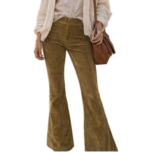 Aerie Groove On Flare Pants Velour Ribbed Size XS Regular Pull On Gold Y2K Retro